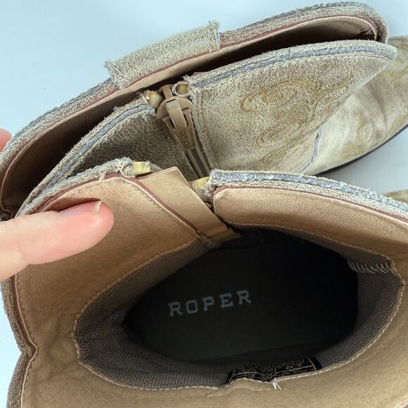 Roper Short Stuff Ankle Boots Women's 10 Brown Embossed Leather Snip Toe Casual - Picture 9 of 10